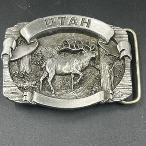 Vintage 1990 C&J Pewter Belt Buckle Deer Buck Doe C+J CJ Made in USA 3"